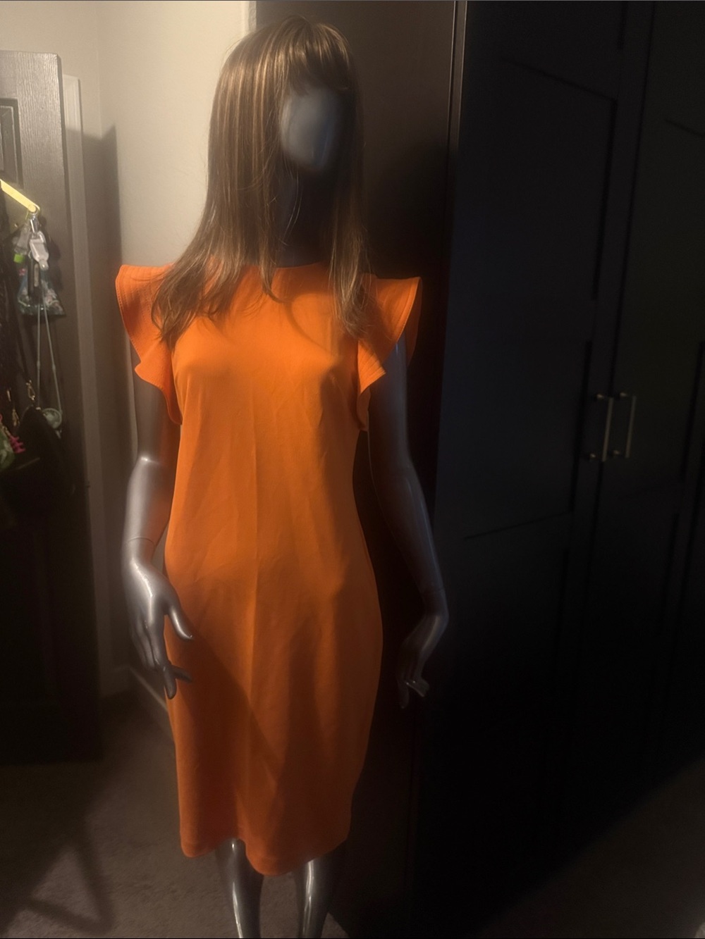 Calvin Klein Orange Flutter-Sleeve Midi Dress